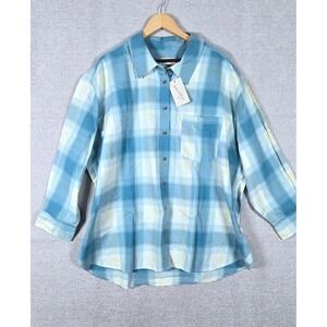 Universal‎ Thread Womens 2X Blue Plaid Oversized Flannel Cotton Shirt plus size